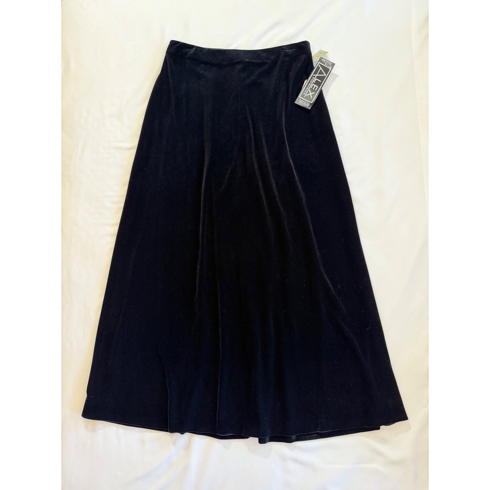 Black Velvet Maxi Skirt Petite Large Alex Evenings Formal Dark Academia Goth NEW